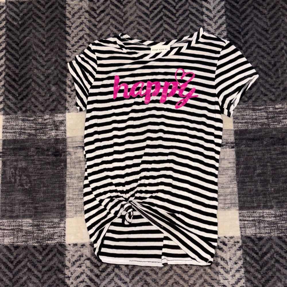 enough about me... Striped Tee with Pink 'Happy' Print